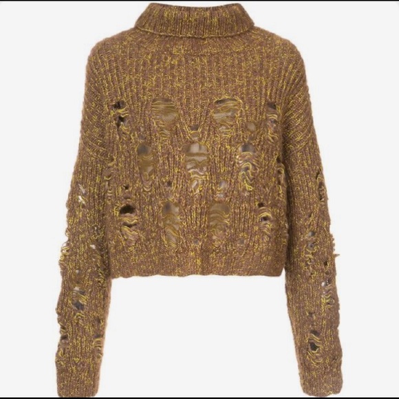 Rachel Comey Brown Mixed Thread Distressed Knit Tigris Cropped Sweater - Picture 1 of 9